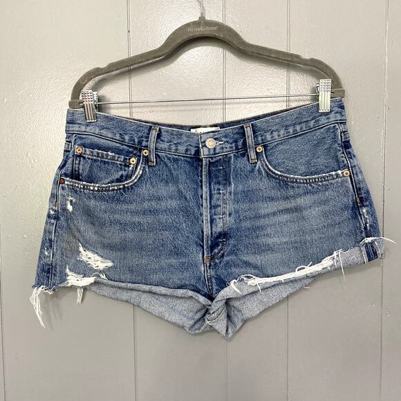 Agolde Blue Medium Wash Denim Grudge Parker Distressed Vintage Fit Shorts 30 - Picture 3 of 11